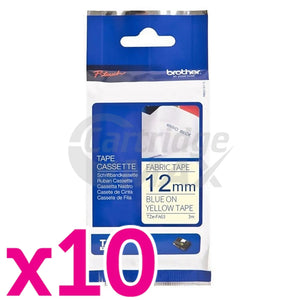 10 x Brother TZe-FA63 Original 12mm Blue Text on Yellow Fabric Tape - 3 meters