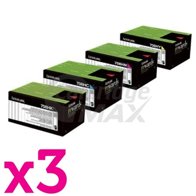 3 sets of 4 Pack Lexmark Original CS310 / CS410 / CS510 Toner Cartridges High Yield - BK 4,000 pages & CMY