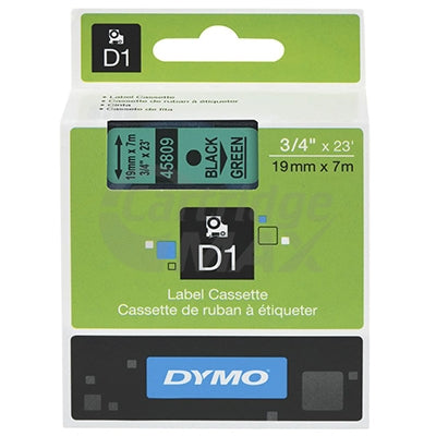 Dymo SD45809 / S0720890 Original 19mm Black Text on Green Label Cassette - 7 meters