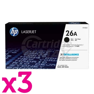 3 x HP CF226A (26A) Original Black Toner Cartridge - 3,100 Pages