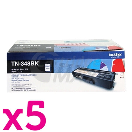 5 x Original Brother TN-348BK Black Toner Cartridge