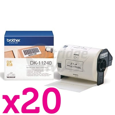 20 x Brother DK-11240 Original Black Text on White 102mm x 51mm Die-Cut Paper Label Roll - 600 labels per roll
