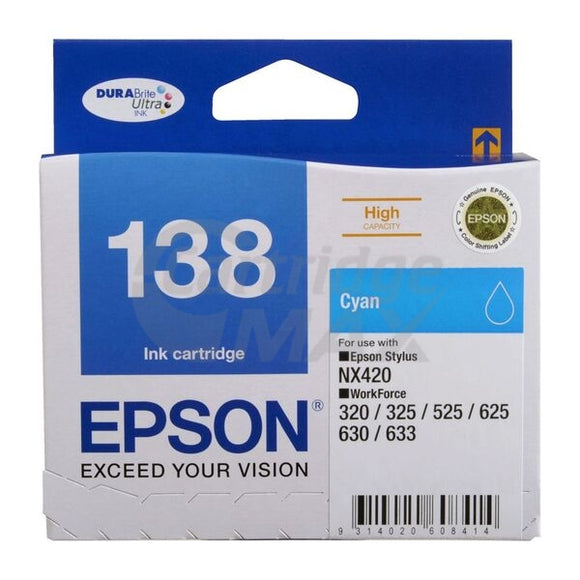 Original Epson 138 T1382 High Yield Cyan Ink Cartridge (C13T138292)