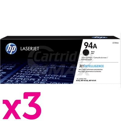 3 x HP 94A CF294A Original Black Toner Cartridge - 1,200 Pages