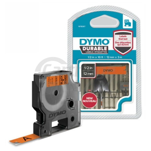 Dymo SD1978367 Original 12mm x 3m Black On Orange D1 Durable Label Tape