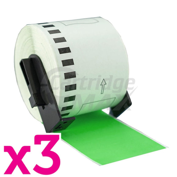 3 x Brother DK-22205 Generic Fluorescent Green Label Roll 62mm x 30.48m