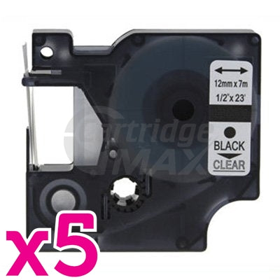 5 x Dymo SD45010 / S0720500 Generic 12mm Black Text on Clear Label Cassette - 7 meters