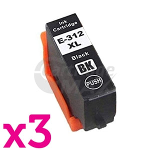 3 x Epson 312XL (C13T183192) Generic Black High Yield Inkjet Cartridge
