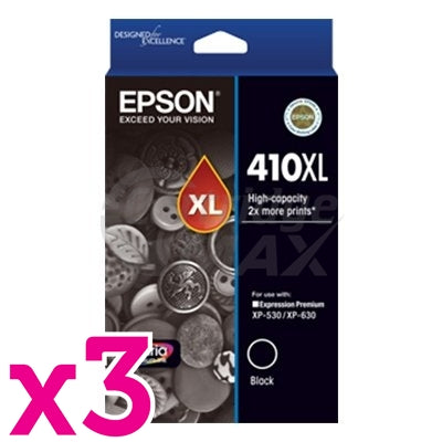 3 x Epson 410XL (C13T339192) Original Black High Yield Inkjet Cartridge