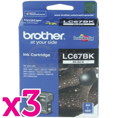 3 x Brother LC-67BK Original Black - 450 pages each