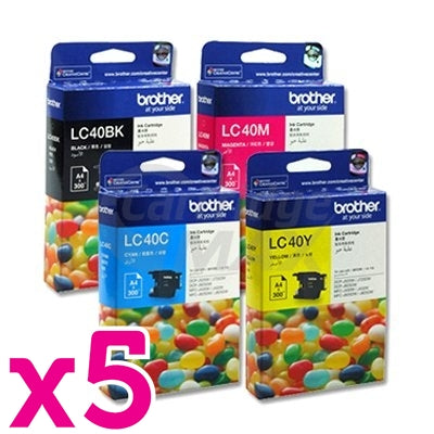 20 Pack Original Brother LC-40 Ink Combo [5BK+5C+5M+5Y]