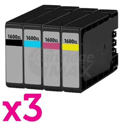 12 Pack Canon PGI-1600XL Generic High Yield Ink Cartridge [3BK,3C,3M,3Y]