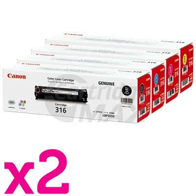 2 sets of 4 Pack Original Canon LBP 5050N (CART-316B,C,M,Y) Toner Cartridges [2BK,2C,2M,2Y]