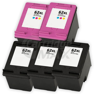 5 Pack HP 62XL Generic High Yield Inkjet Cartridges C2P05AA + C2P07AA [3BK,2CL]