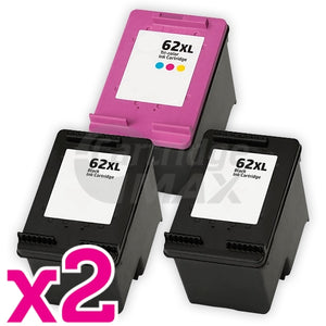 6 Pack HP 62XL Generic High Yield Inkjet Cartridges C2P05AA + C2P07AA [4BK,2CL]