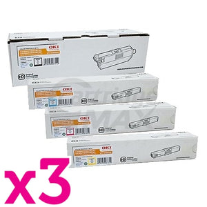 3 sets of 4 Pack OKI Original C310DN / C330DN / MC361 / MC362DN / C331DN Toner Cartridges (44469805-44469755)