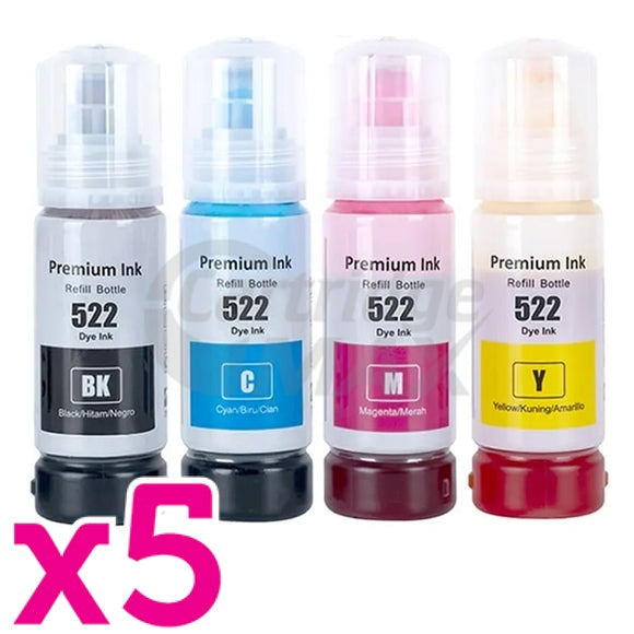 20-Pack Generic Epson T522 EcoTank Ink Bottle [5BK+5C+5M+5Y]