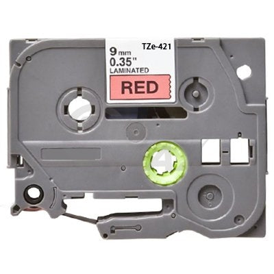 Brother TZe-421 Generic 9mm Black Text on Red Laminated Tape - 8 meters