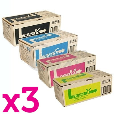 3 sets of 4 Pack Original Kyocera TK-564 Toner Cartridges FS-C5300DN, FS-C5350DN, P-6030CDN [3BK,3C,3M,3Y]