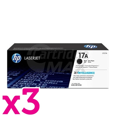 3 x HP CF217A (17A) Original Black Toner Cartridge - 1,600 Pages