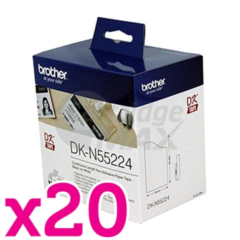 20 x Brother DK-N55224 Original Black Text on White Continuous Paper Label Roll Non-Adhesive 54mm x 30.48m