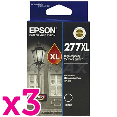 3 x Epson 277XL (C13T278192) Original Black High Yield Inkjet Cartridge