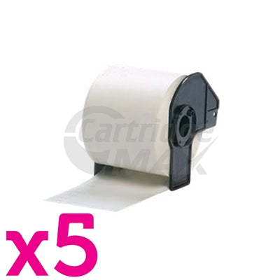 5 x Brother DK-22205 Generic Black Text on White Continuous Paper Label Roll 62mm x 30.48m