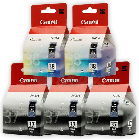 5 Pack Original Canon PG-37 CL-38 Ink Cartridges [3BK,2C]