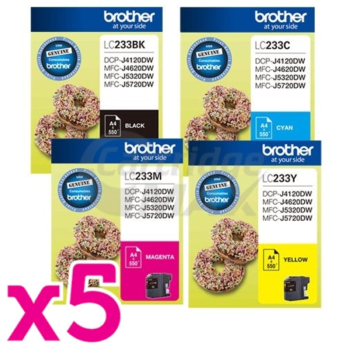 20 Pack Original Brother LC-233 Ink Combo [5BK+5C+5M+5Y]