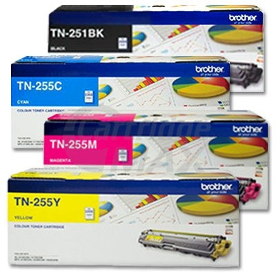 4 Pack Brother TN-251 / TN-255 Original High Yield Toner Combo [1BK,1C,1M,1Y]