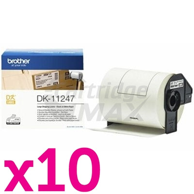 10 x Brother DK-11247 Original Black Text on White 103mm x 164mm Die-Cut Paper Label Roll - 180 labels per roll