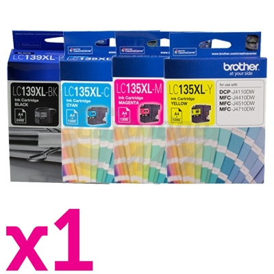 4 Pack Original Brother LC-139XL/LC-135XL High Yield Ink Combo [1BK+1C+1M+1Y]