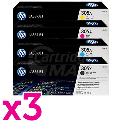 3 sets of 4 Pack HP CE410X-CE413A (305X/305A) Original Toner Cartridges [3BK,3C,3M,3Y]