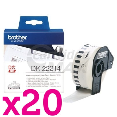 20 x Brother DK-22214 Original Black Text on White Continuous Paper Label Roll 12mm x 30.48m