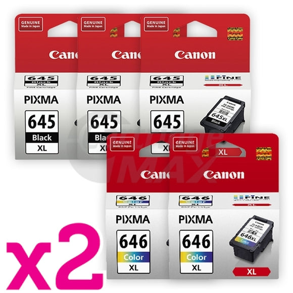 10-Pack Canon PG-645XL, CL-646XL Original [6Black + 4Colour] High Yield Ink Combo