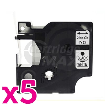 5 x Dymo SD53713 / S0720930 Generic 24mm Black Text on White Label Cassette - 7 meters