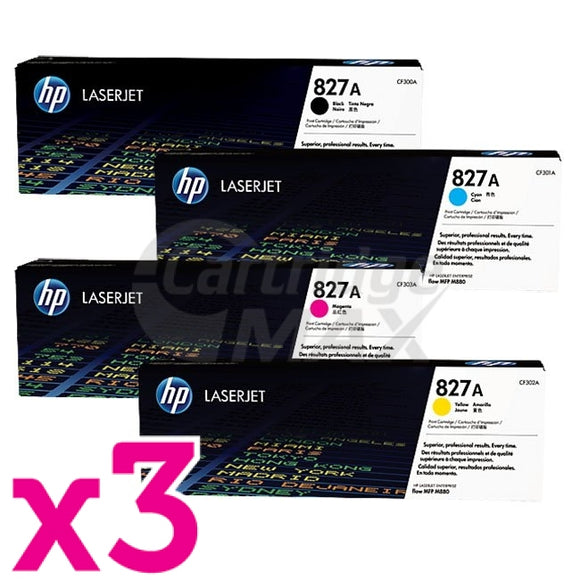 3 Sets of 4 Pack HP CF300A-CF303A (827A) Original Toner Cartridges [3BK,3C,3M,3Y]