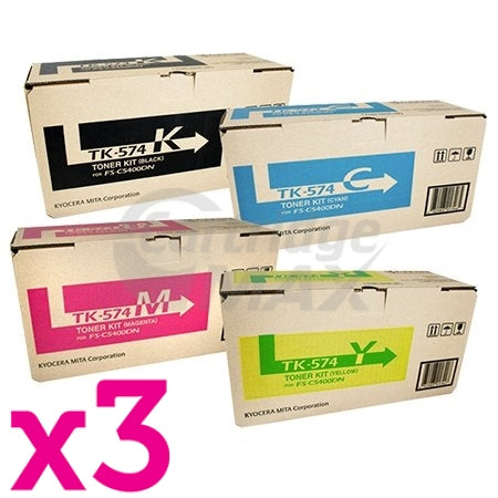 3 sets of 4 Pack Original Kyocera TK-574 Toner Cartridges FS-C5400DN, P-7035CDN [3BK,3C,3M,3Y]
