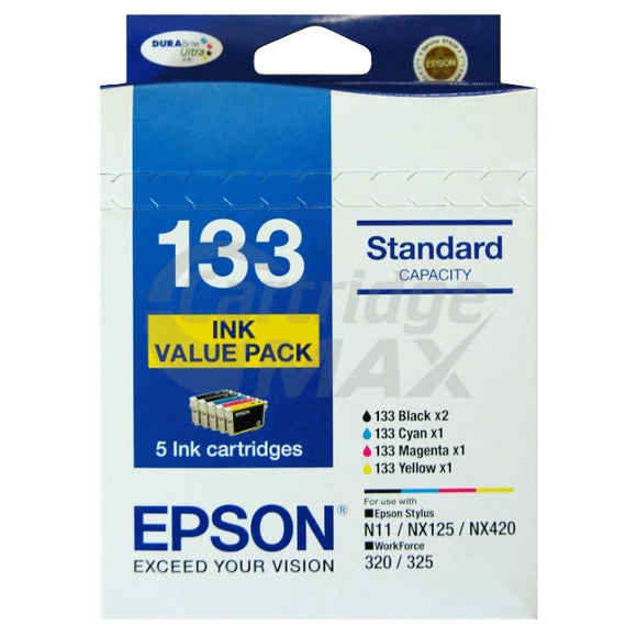 5 x Ink Value Pack C13T133694 - Original Epson 133 T1331-1334 Inkjet Cartridges [2BK,1C,1M,1Y]