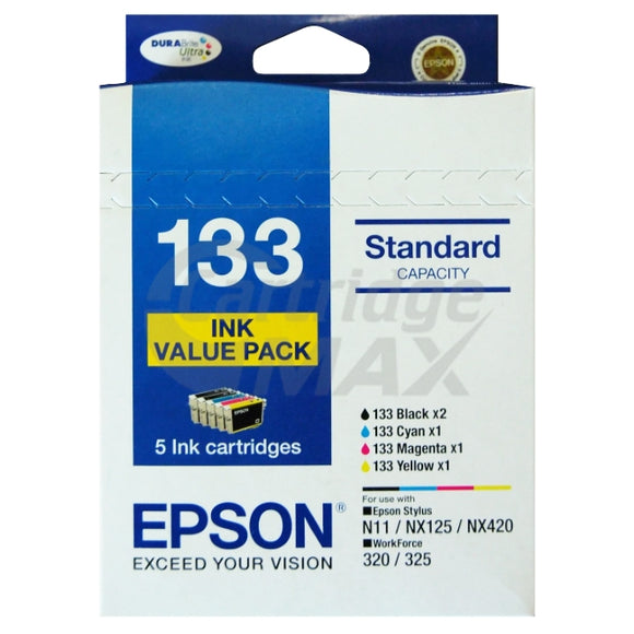 5 x Ink Value Pack C13T133694 - Original Epson 133 T1331-1334 Inkjet Cartridges [2BK,1C,1M,1Y]