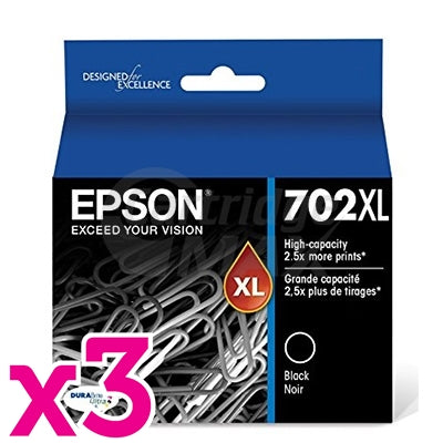 3 x Epson 702XL (C13T345192) Original Black High Yield Inkjet Cartridges