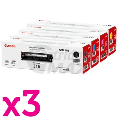 3 sets of 4 Pack Original Canon LBP 5050N (CART-316B,C,M,Y) Toner Cartridges [3BK,3C,3M,3Y]