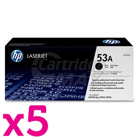 5 x HP Q7553A (53A) Original Black Toner Cartridge - 3,000 Pages