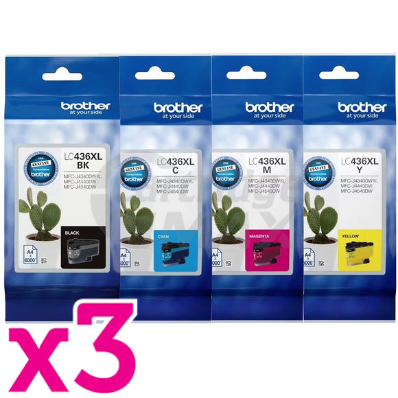 12 Pack Brother LC-436XL Original High Yield Ink Cartridges Combo [3BK, 3C, 3M, 3Y]