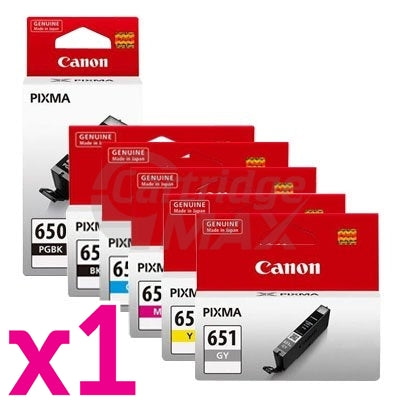 6 Pack Canon PGI-650 CLI-651 Original Inkjet Cartridges [1BK,1PBK,1C,1M,1Y,1GY]