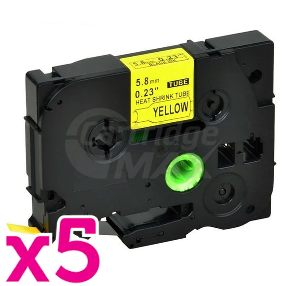 5 x Brother HSe-611 Generic 5.8mm Black Text on Yellow Heat Shrink Tube Tape - 1.5 meters
