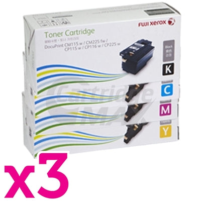 12 Pack Original Fuji Xerox Docuprint CM115 CP115 CP116 CM225 CP225 High Yield Toner Cartridges (CT202264-CT202267) - [3BK,3C,3M,3Y]