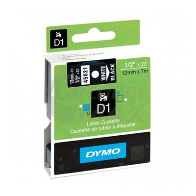 Dymo SD45021 / S0720610 Original 12mm White Text on Black Label Cassette - 7 meters