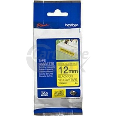 Brother TZe-S631 Original 12mm Black Text on Yellow Strong Adhesive Laminated Tape - 8 metres