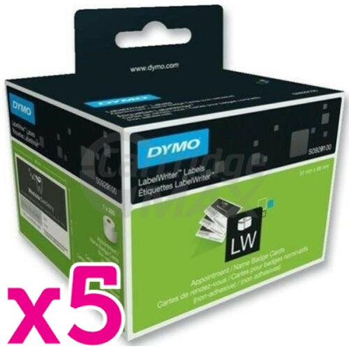 5 x Dymo SD30374 / S0929100 Original Non-Adhesive White Name Badge 51mm x 89mm - 300 labels per roll